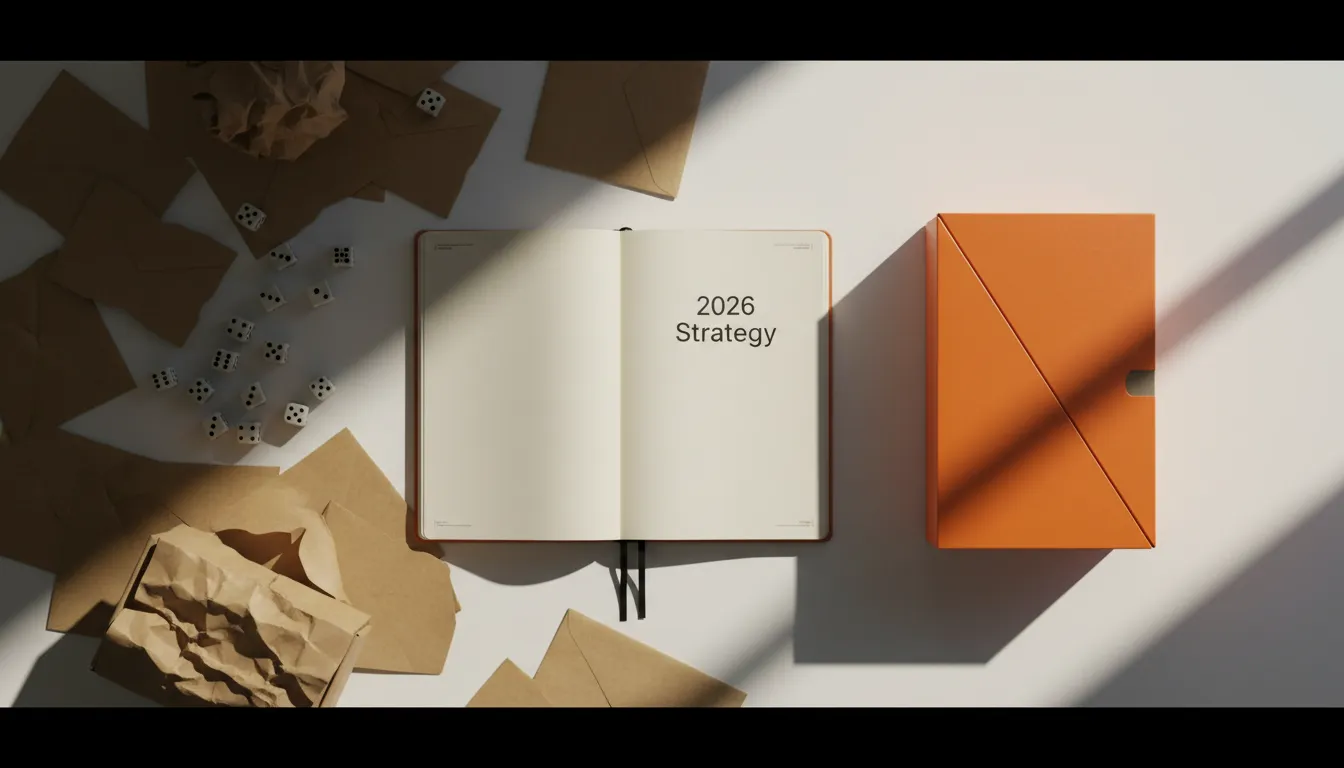 2026 dropshipping strategy comparison messy desk with gambling dice vs organized workspace with premium orange custom packaging.