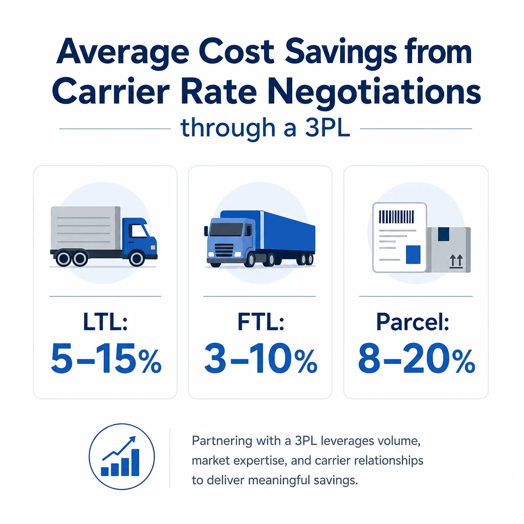 The Complete Guide to Fulfillment Center Services in 2026 Average cost savings from carrier rate negotiations through 3PL