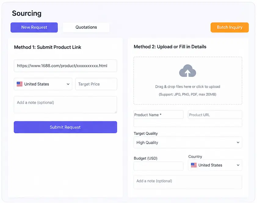 dropioneer-sourcing-request-interface