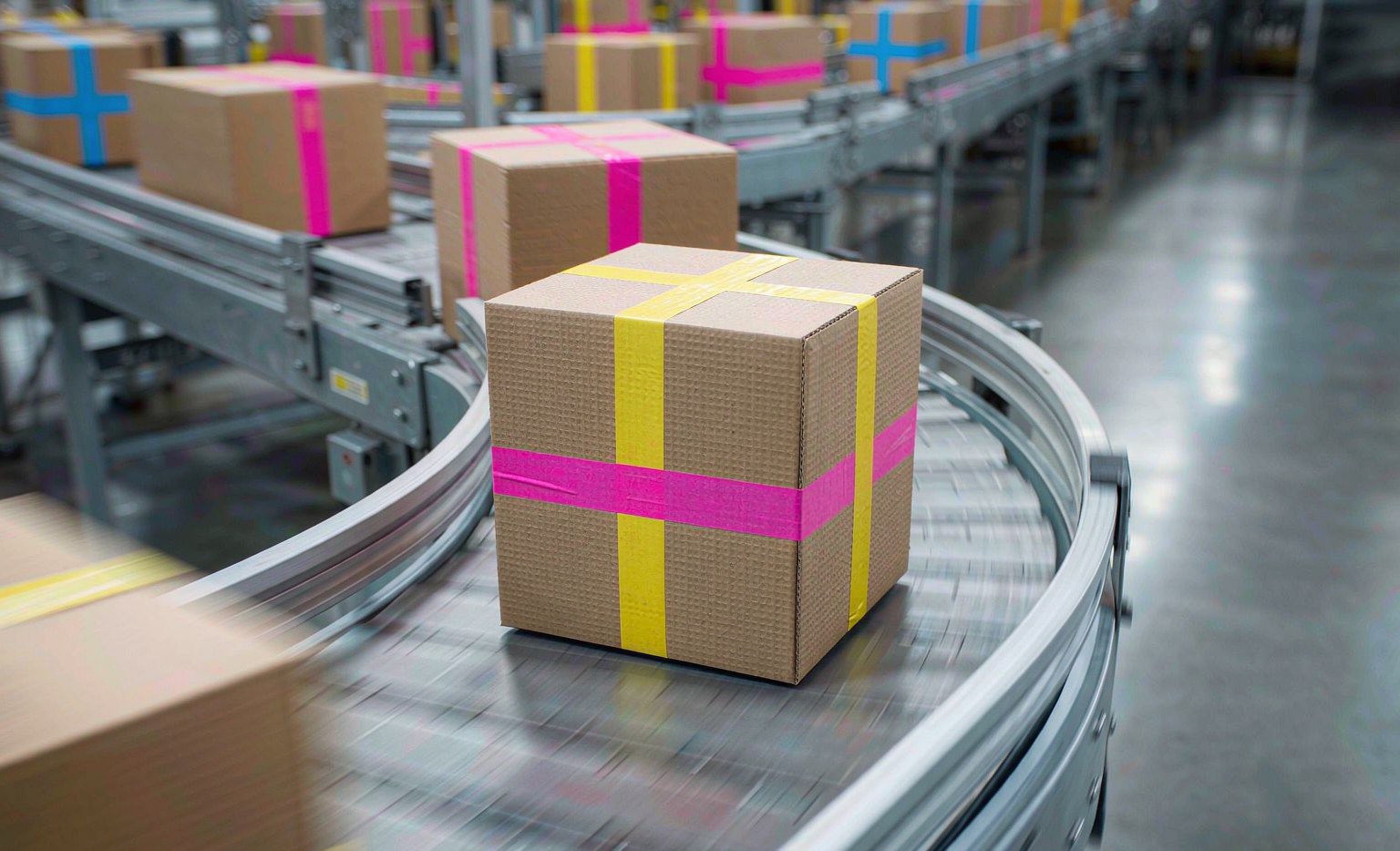 How Order Fulfillment Works: The Real Dropshipping Flow Parcel on a conveyor at a carrier sortation hub